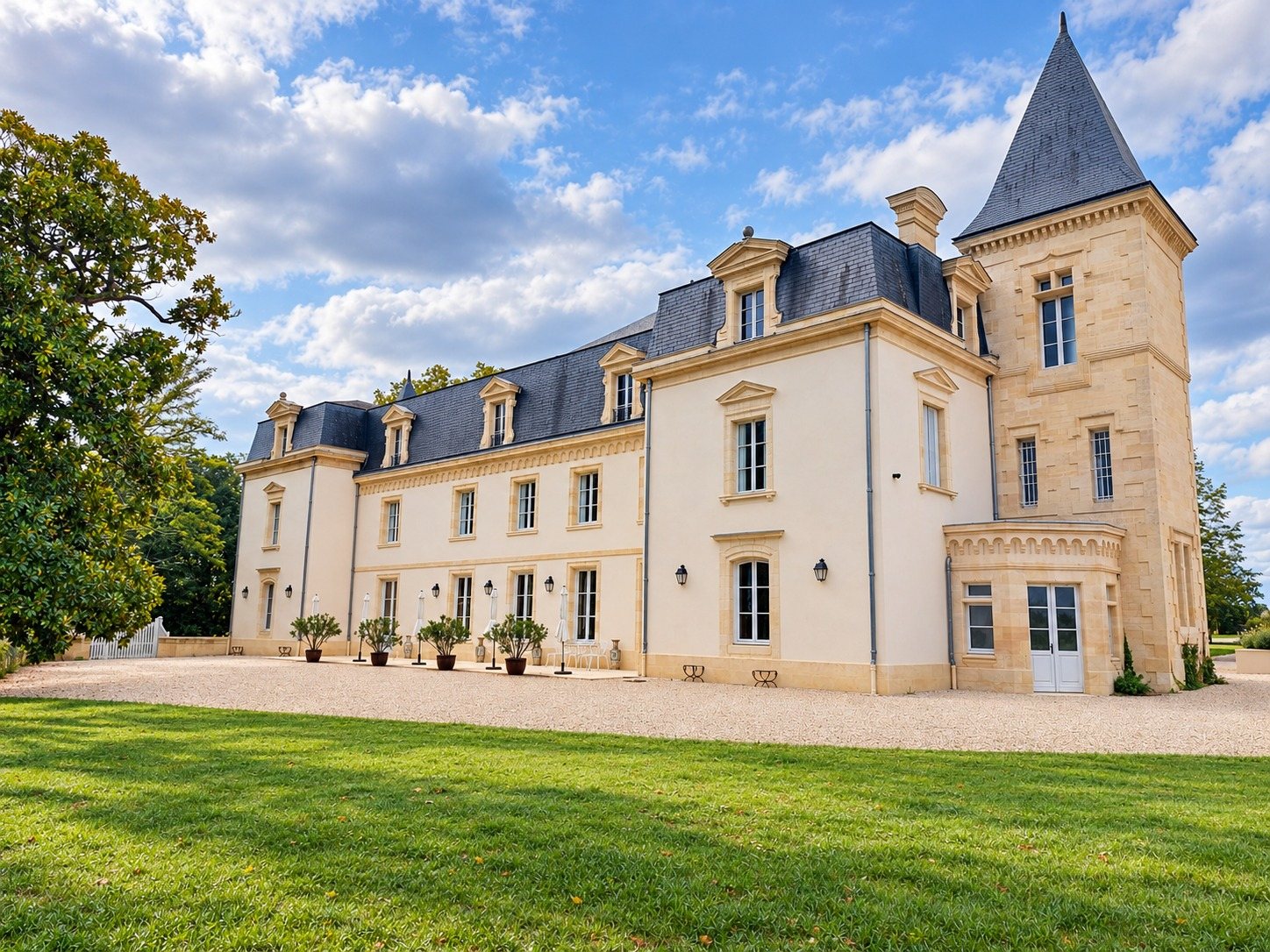 Le Château Sénéjac, sa façade et sa tour, au Pian-Médoc
